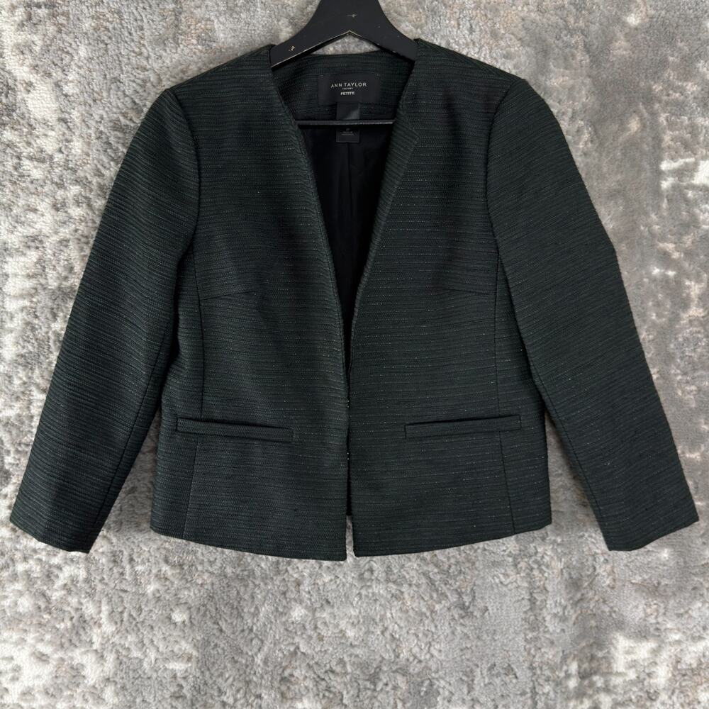 Ann Taylor Petite Size 2P Career Blazer Jacket Black Long Sleev V Neck